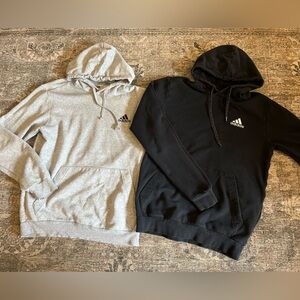 2 Adidas Essentials Fleece Hoodie in Small Grey Heather & Black embroidered logo